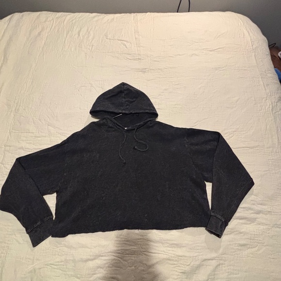 🖤 Be You Distressed Acid Wash Crop Hoodie | Oversized Fit | Size M - Picture 5 of 6